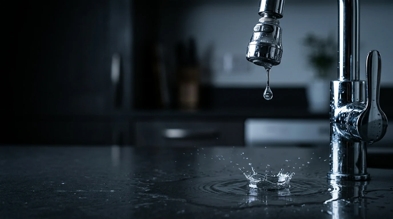 Close-up of a tap above water